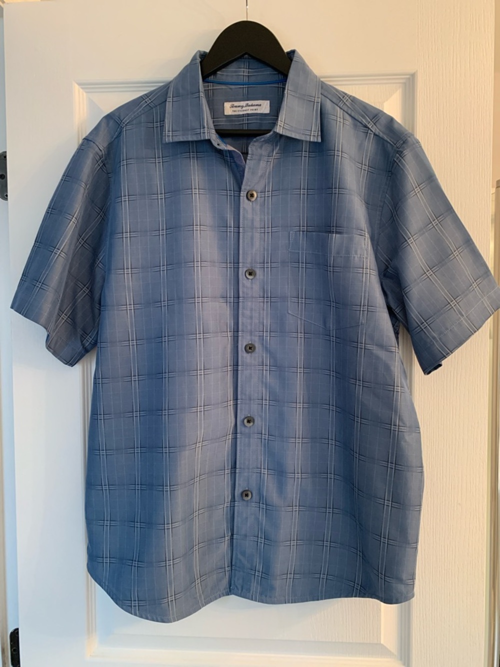 Tommy Bahama Slate Blue Plaid Short-Sleeve Island Zone Button-Down Shirt